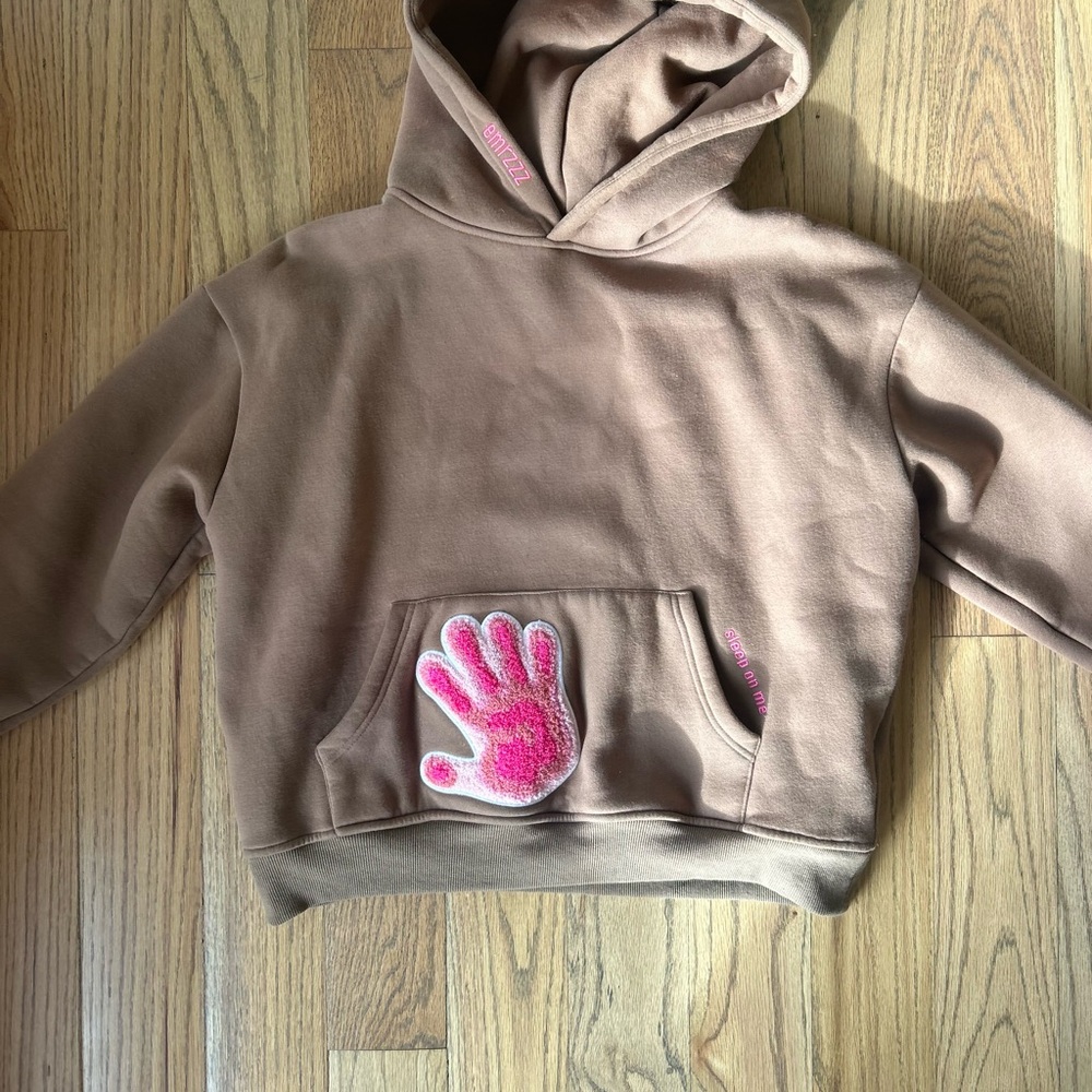 UNIF Brown Emrzz Hoodie with Pink Handprint